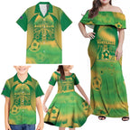 Custom Australia Soccer Family Matching Off Shoulder Maxi Dress and Hawaiian Shirt Skeleton Gradient Vintage Spray