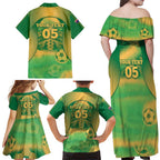 Custom Australia Soccer Family Matching Off Shoulder Maxi Dress and Hawaiian Shirt Skeleton Gradient Vintage Spray