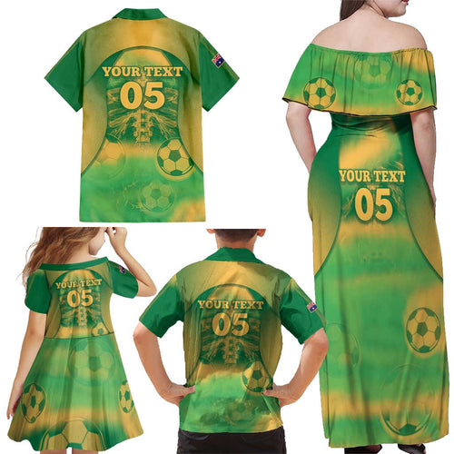 Custom Australia Soccer Family Matching Off Shoulder Maxi Dress and Hawaiian Shirt Skeleton Gradient Vintage Spray