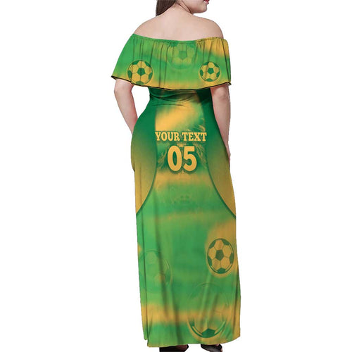 Custom Australia Soccer Family Matching Off Shoulder Maxi Dress and Hawaiian Shirt Skeleton Gradient Vintage Spray