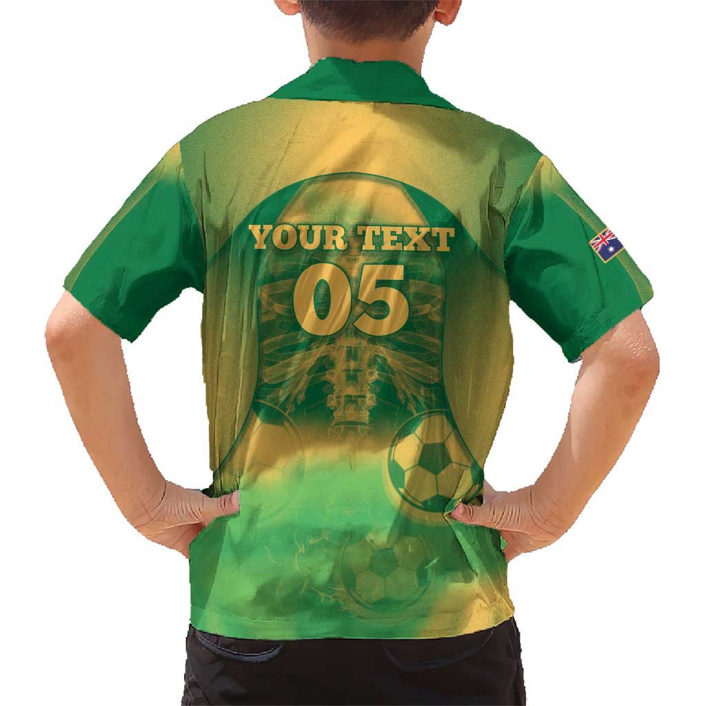 Custom Australia Soccer Family Matching Off Shoulder Short Dress and Hawaiian Shirt Skeleton Gradient Vintage Spray