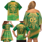 Custom Australia Soccer Family Matching Off Shoulder Short Dress and Hawaiian Shirt Skeleton Gradient Vintage Spray