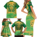 Custom Australia Soccer Family Matching Short Sleeve Bodycon Dress and Hawaiian Shirt Skeleton Gradient Vintage Spray