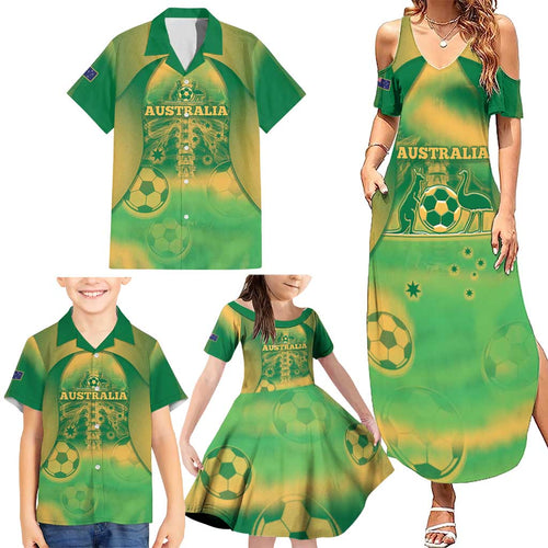 Custom Australia Soccer Family Matching Summer Maxi Dress and Hawaiian Shirt Skeleton Gradient Vintage Spray