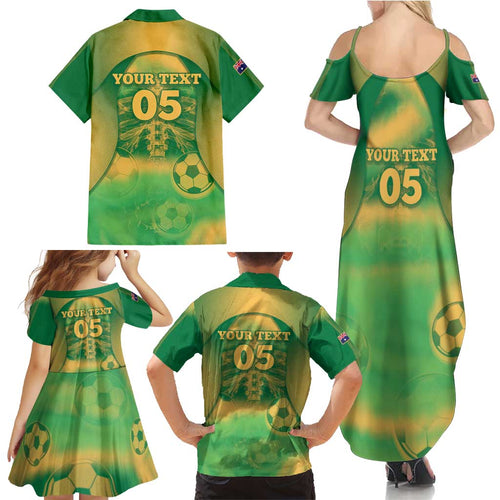 Custom Australia Soccer Family Matching Summer Maxi Dress and Hawaiian Shirt Skeleton Gradient Vintage Spray