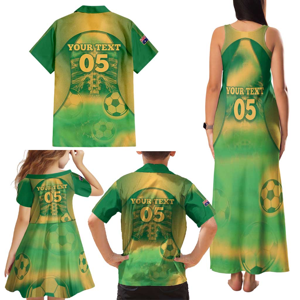 Custom Australia Soccer Family Matching Tank Maxi Dress and Hawaiian Shirt Skeleton Gradient Vintage Spray