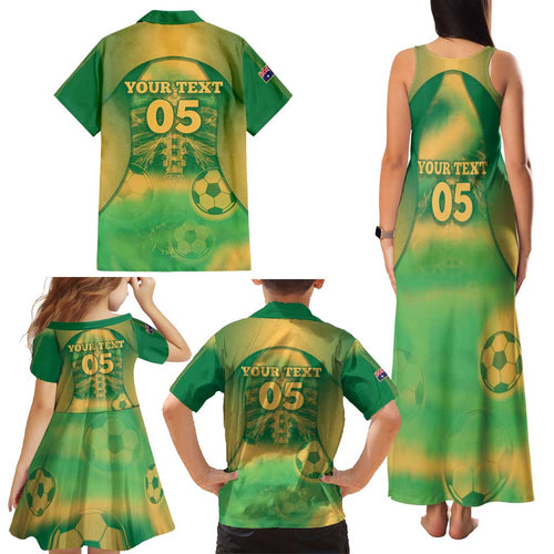 Custom Australia Soccer Family Matching Tank Maxi Dress and Hawaiian Shirt Skeleton Gradient Vintage Spray