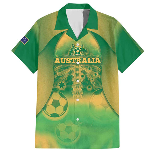 Custom Australia Soccer Hawaiian Shirt Skeleton Gradient Vintage Spray