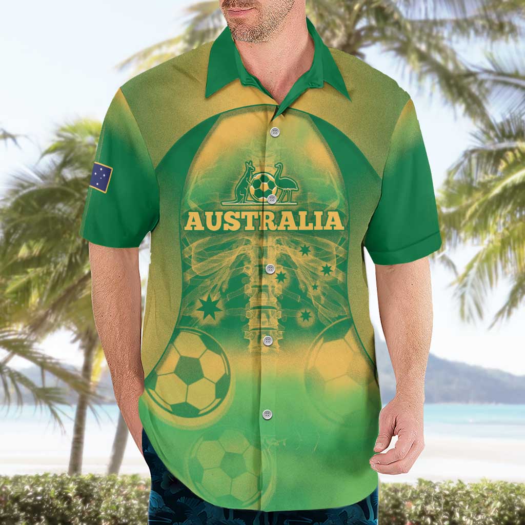 Custom Australia Soccer Hawaiian Shirt Skeleton Gradient Vintage Spray