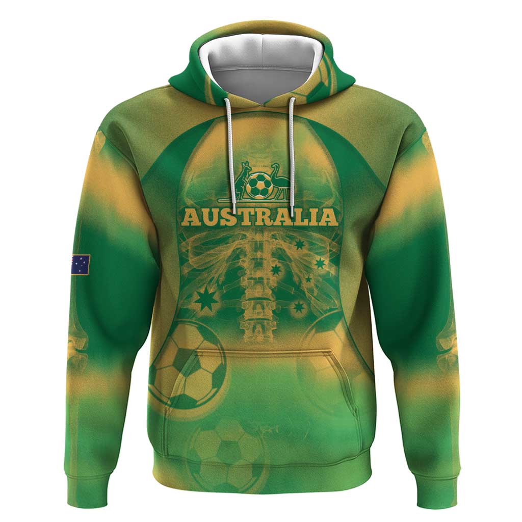 Custom Australia Soccer Hoodie Skeleton Gradient Vintage Spray