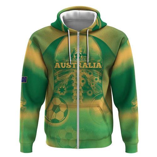 Custom Australia Soccer Hoodie Skeleton Gradient Vintage Spray