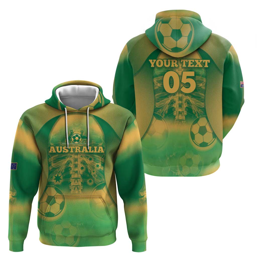Custom Australia Soccer Hoodie Skeleton Gradient Vintage Spray