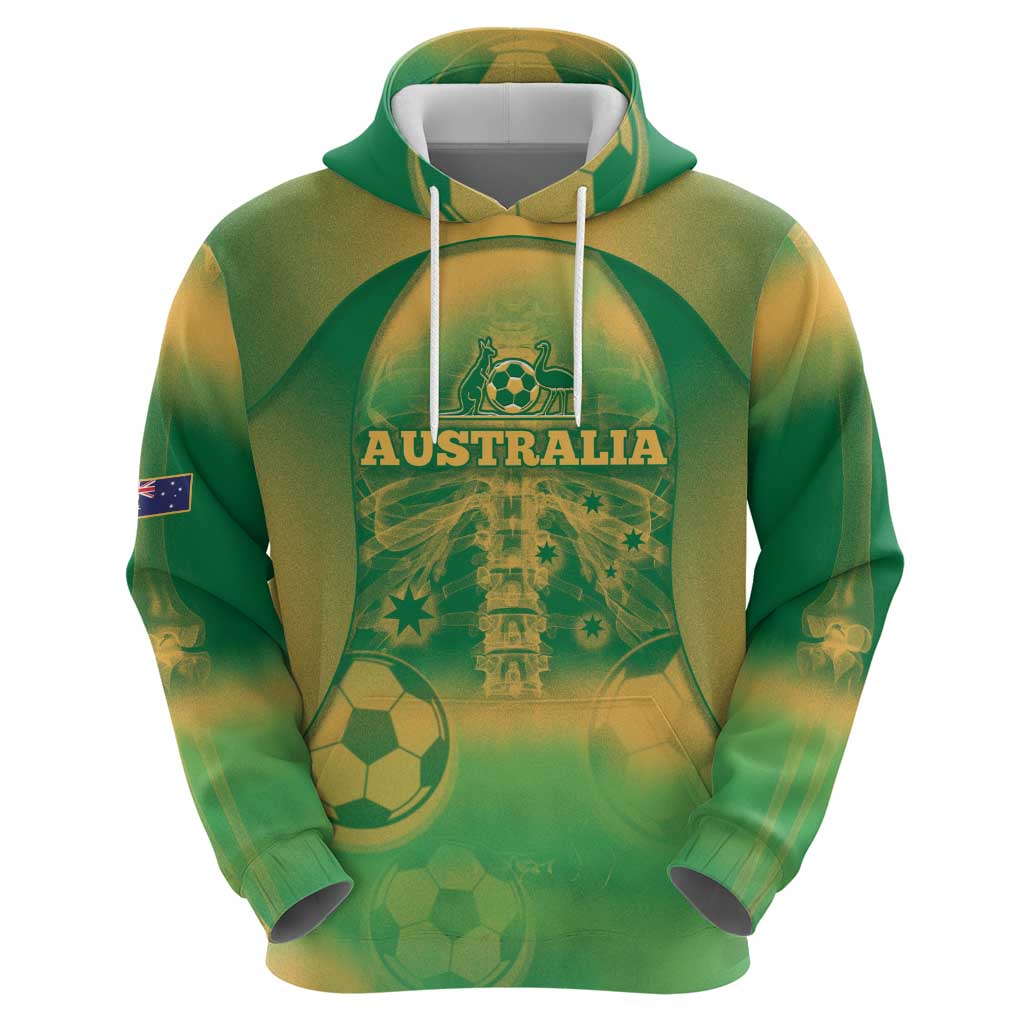 Custom Australia Soccer Hoodie Skeleton Gradient Vintage Spray