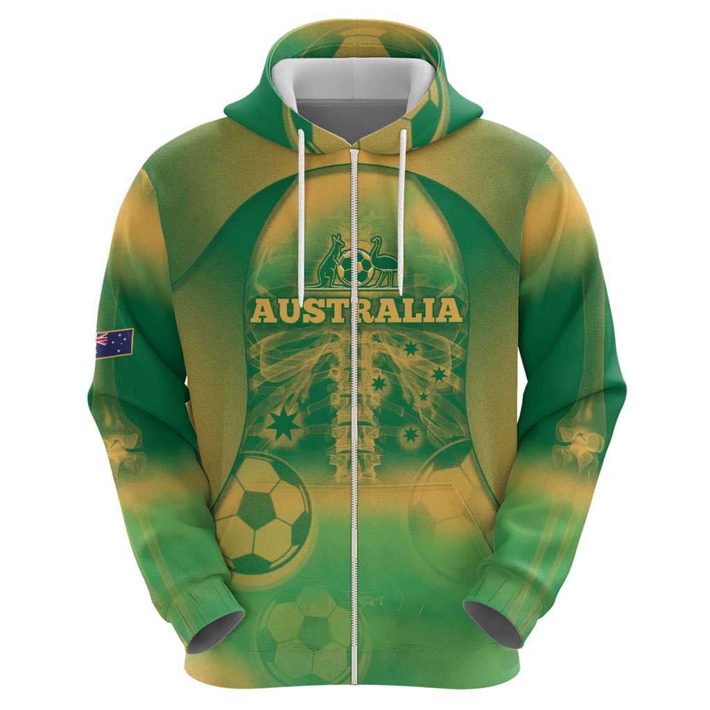 Custom Australia Soccer Hoodie Skeleton Gradient Vintage Spray