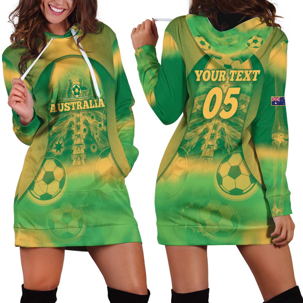 Custom Australia Soccer Hoodie Dress Skeleton Gradient Vintage Spray