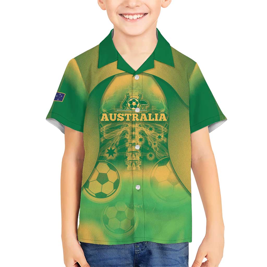 Custom Australia Soccer Kid Hawaiian Shirt Skeleton Gradient Vintage Spray