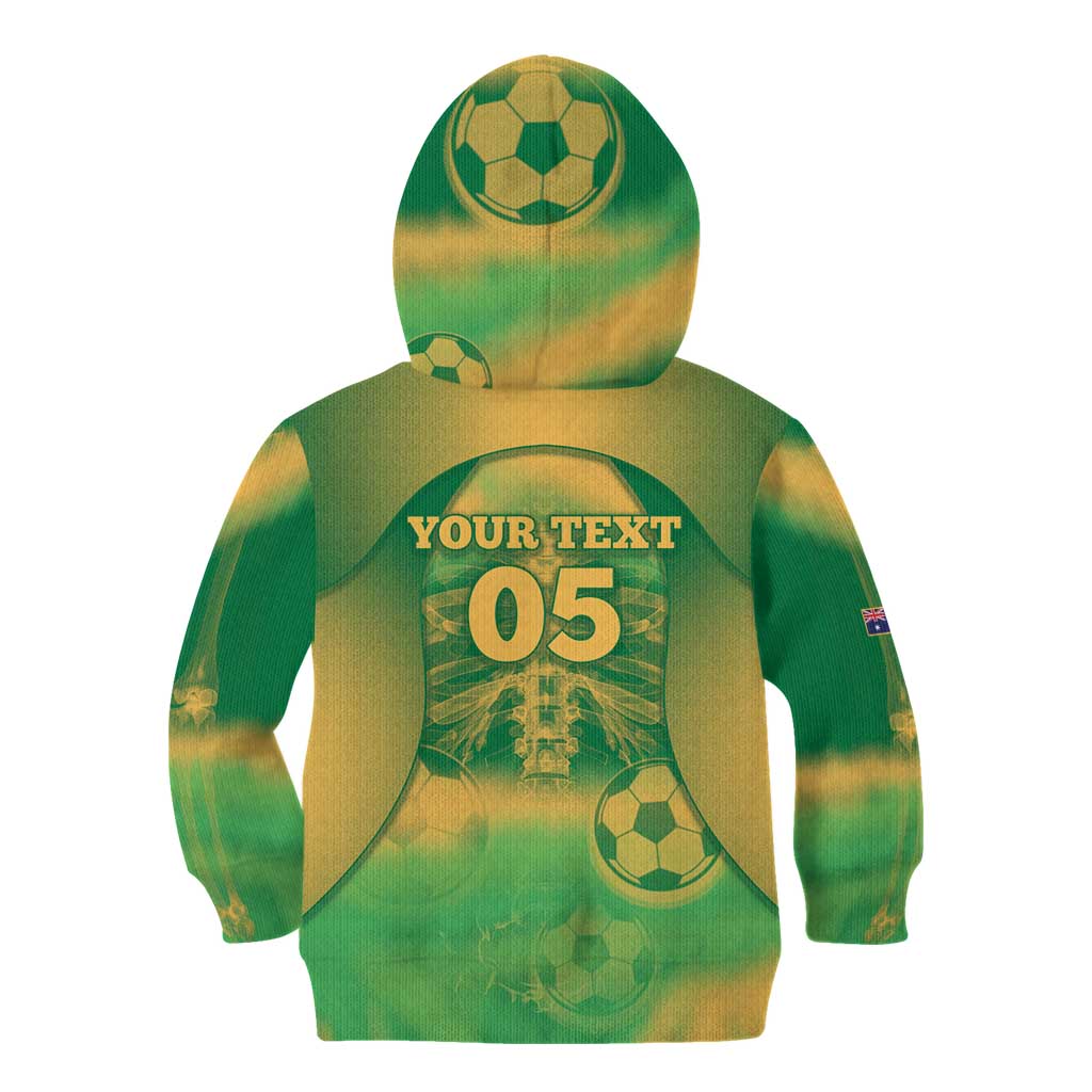Custom Australia Soccer Kid Hoodie Skeleton Gradient Vintage Spray
