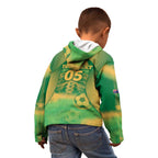 Custom Australia Soccer Kid Hoodie Skeleton Gradient Vintage Spray