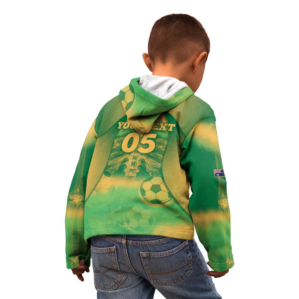 Custom Australia Soccer Kid Hoodie Skeleton Gradient Vintage Spray