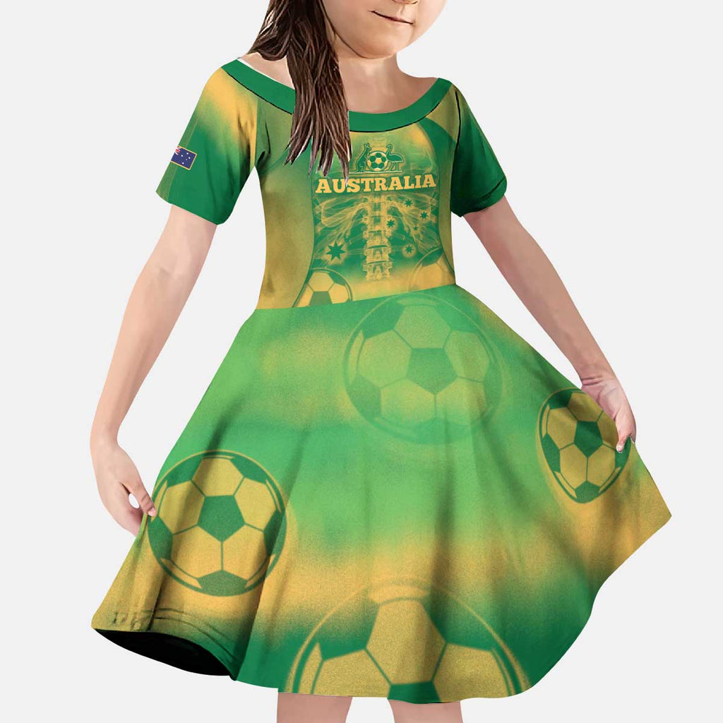 Custom Australia Soccer Kid Short Sleeve Dress Skeleton Gradient Vintage Spray