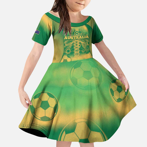 Custom Australia Soccer Kid Short Sleeve Dress Skeleton Gradient Vintage Spray