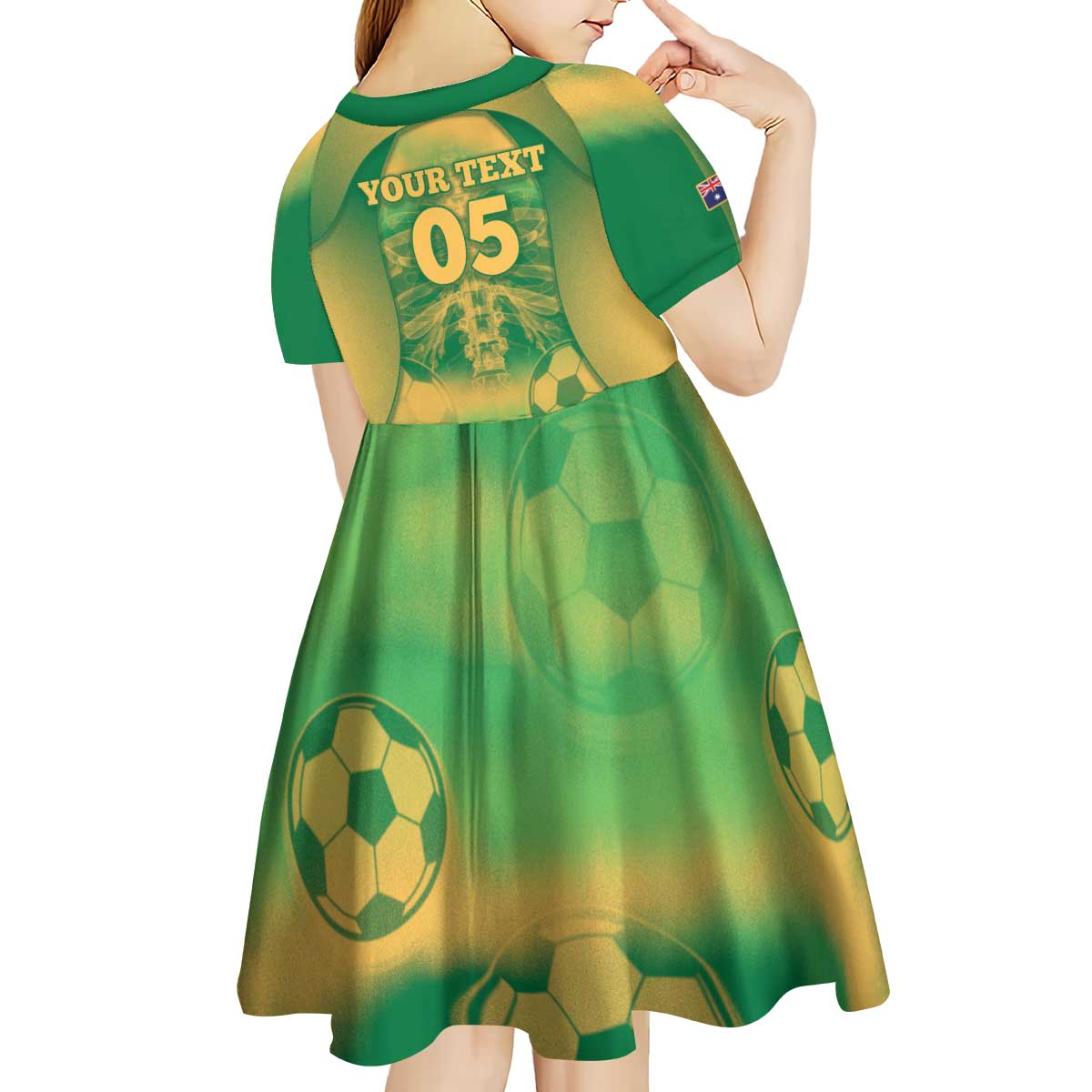 Custom Australia Soccer Kid Short Sleeve Dress Skeleton Gradient Vintage Spray