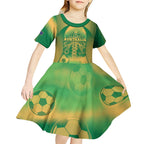 Custom Australia Soccer Kid Short Sleeve Dress Skeleton Gradient Vintage Spray