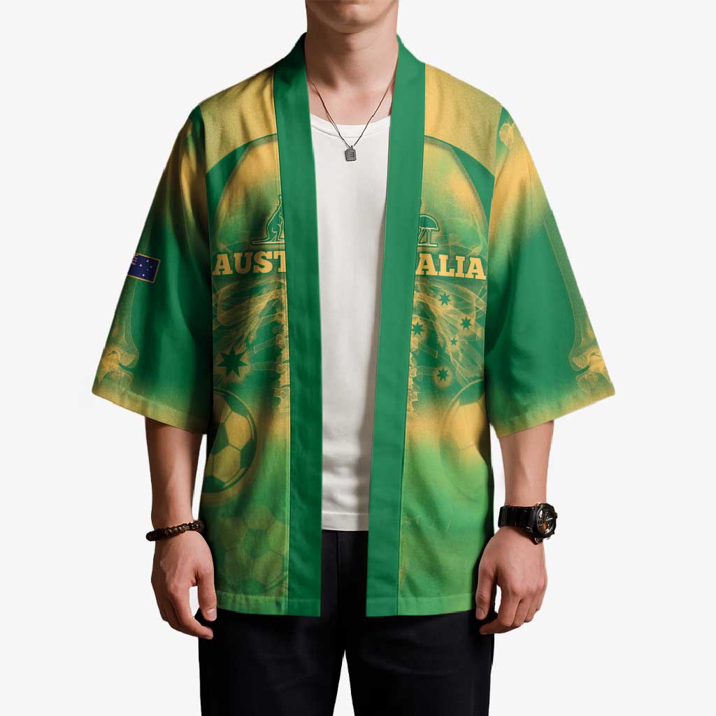 Custom Australia Soccer Kimono Skeleton Gradient Vintage Spray