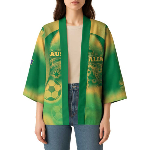 Custom Australia Soccer Kimono Skeleton Gradient Vintage Spray