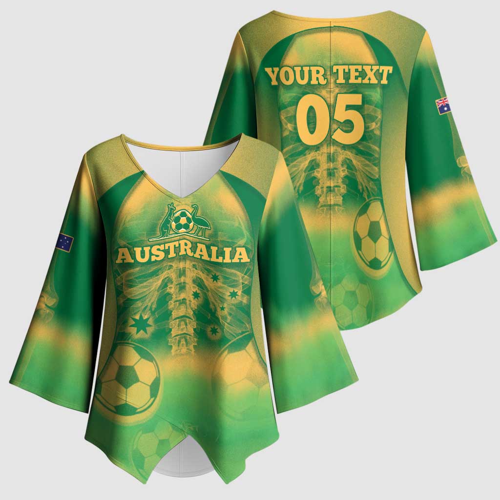 Custom Australia Soccer Kimono Sleeve Blouse Skeleton Gradient Vintage Spray