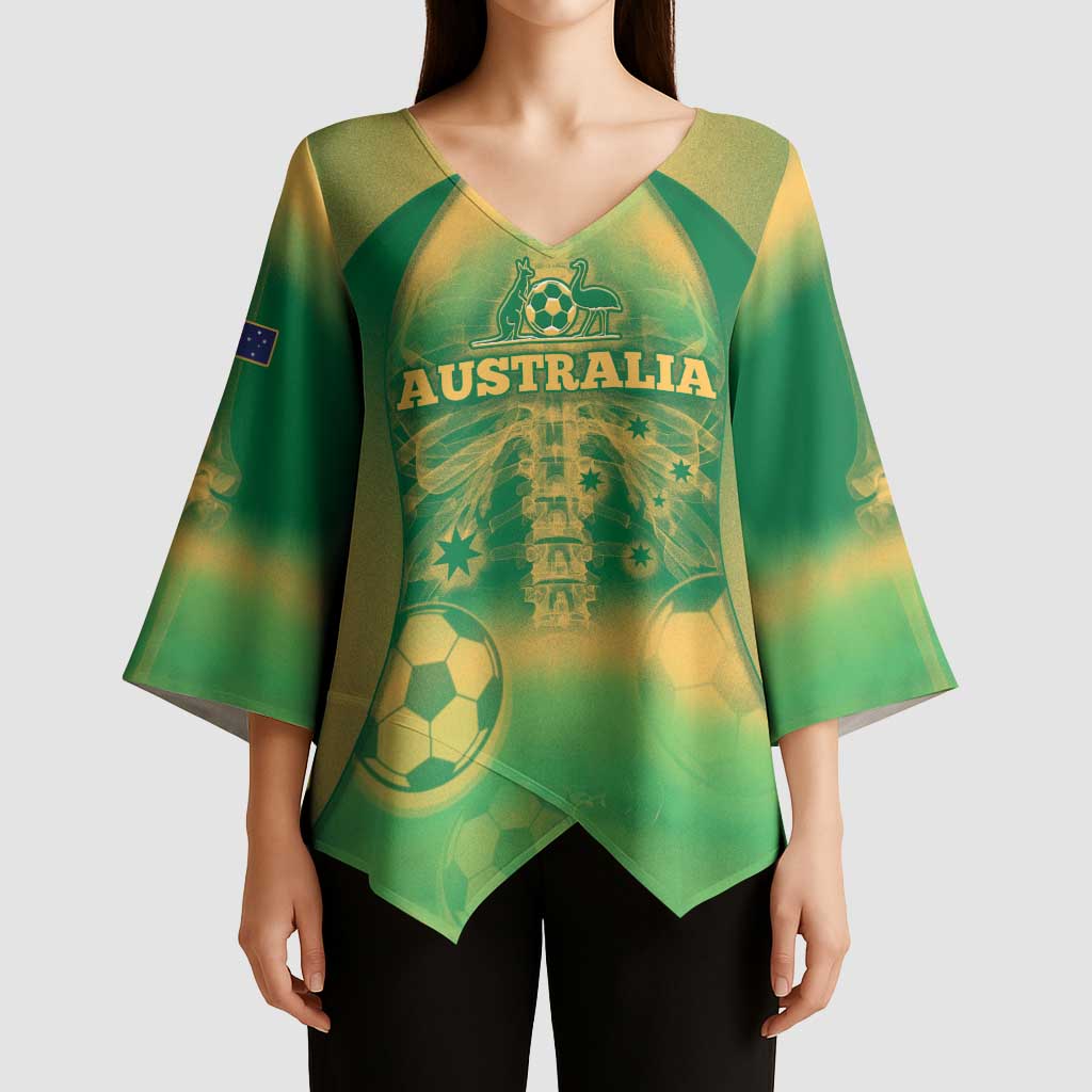 Custom Australia Soccer Kimono Sleeve Blouse Skeleton Gradient Vintage Spray