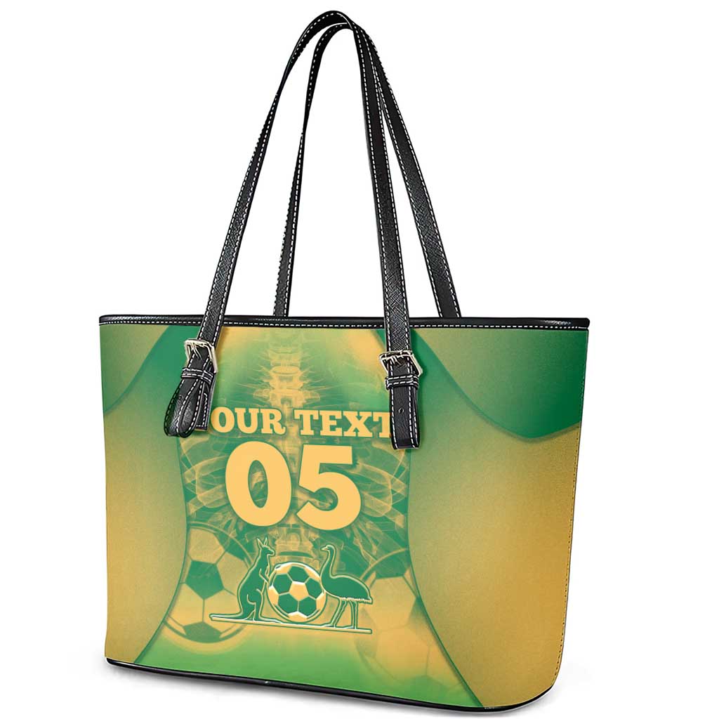 Custom Australia Soccer Leather Tote Bag Skeleton Gradient Vintage Spray
