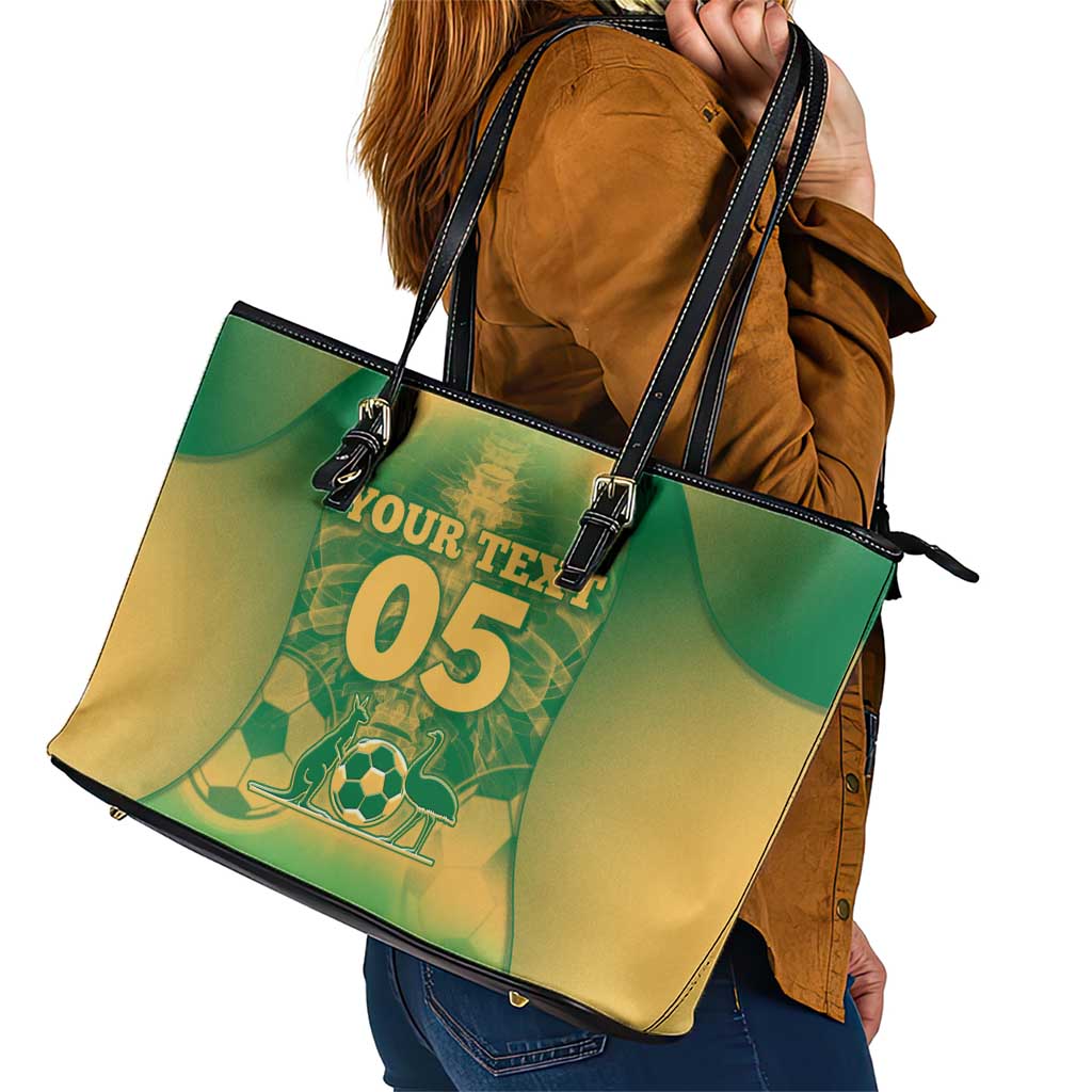 Custom Australia Soccer Leather Tote Bag Skeleton Gradient Vintage Spray