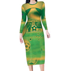 Custom Australia Soccer Long Sleeve Bodycon Dress Skeleton Gradient Vintage Spray
