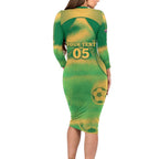 Custom Australia Soccer Long Sleeve Bodycon Dress Skeleton Gradient Vintage Spray