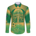 Custom Australia Soccer Long Sleeve Button Shirt Skeleton Gradient Vintage Spray