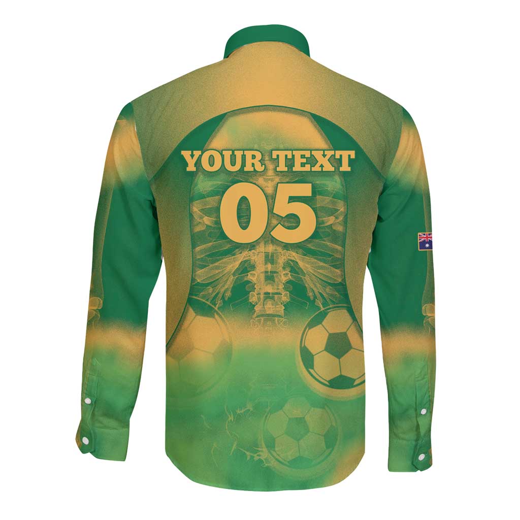 Custom Australia Soccer Long Sleeve Button Shirt Skeleton Gradient Vintage Spray