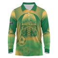 Custom Australia Soccer Long Sleeve Polo Shirt Skeleton Gradient Vintage Spray