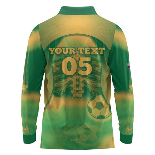 Custom Australia Soccer Long Sleeve Polo Shirt Skeleton Gradient Vintage Spray
