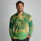 Custom Australia Soccer Long Sleeve Polo Shirt Skeleton Gradient Vintage Spray