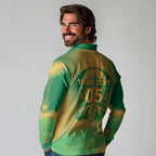 Custom Australia Soccer Long Sleeve Polo Shirt Skeleton Gradient Vintage Spray