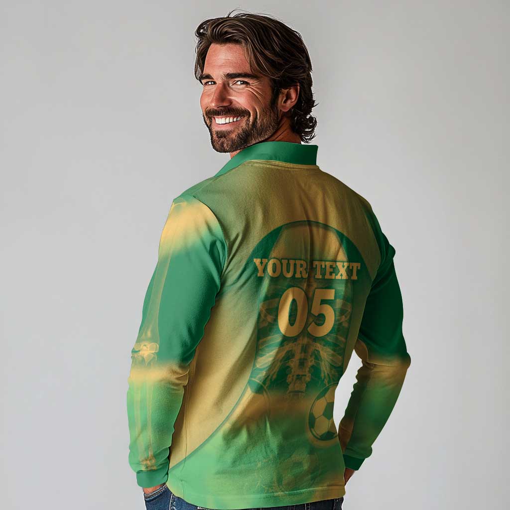 Custom Australia Soccer Long Sleeve Polo Shirt Skeleton Gradient Vintage Spray
