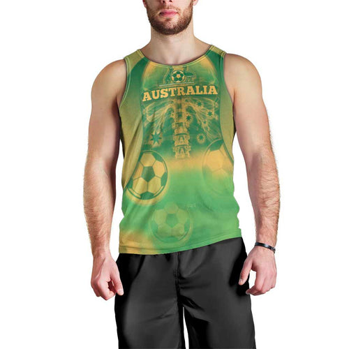 Custom Australia Soccer Men Tank Top Skeleton Gradient Vintage Spray