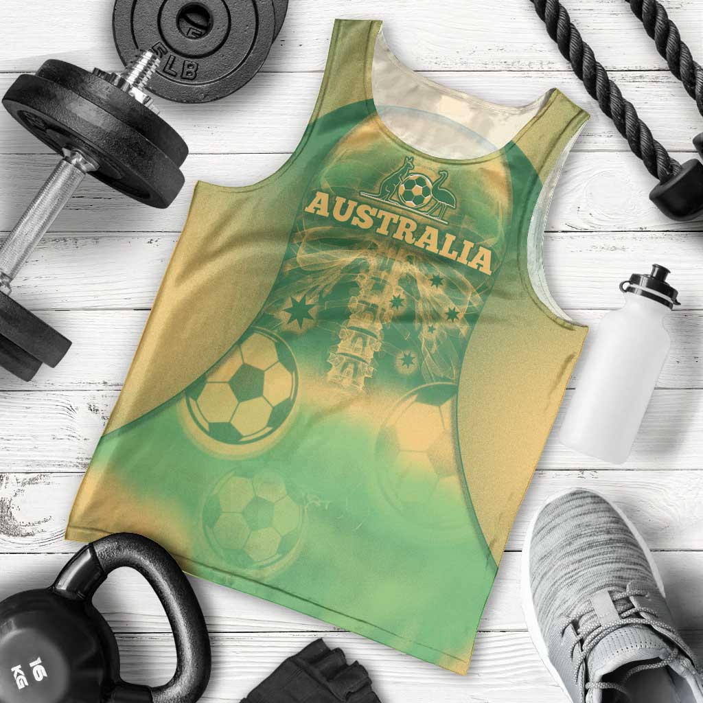 Custom Australia Soccer Men Tank Top Skeleton Gradient Vintage Spray