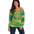 Custom Australia Soccer Off Shoulder Sweater Skeleton Gradient Vintage Spray