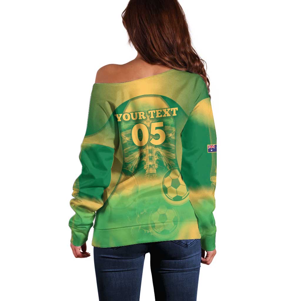Custom Australia Soccer Off Shoulder Sweater Skeleton Gradient Vintage Spray