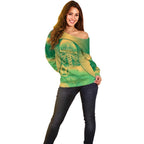 Custom Australia Soccer Off Shoulder Sweater Skeleton Gradient Vintage Spray