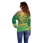 Custom Australia Soccer Off Shoulder Sweater Skeleton Gradient Vintage Spray