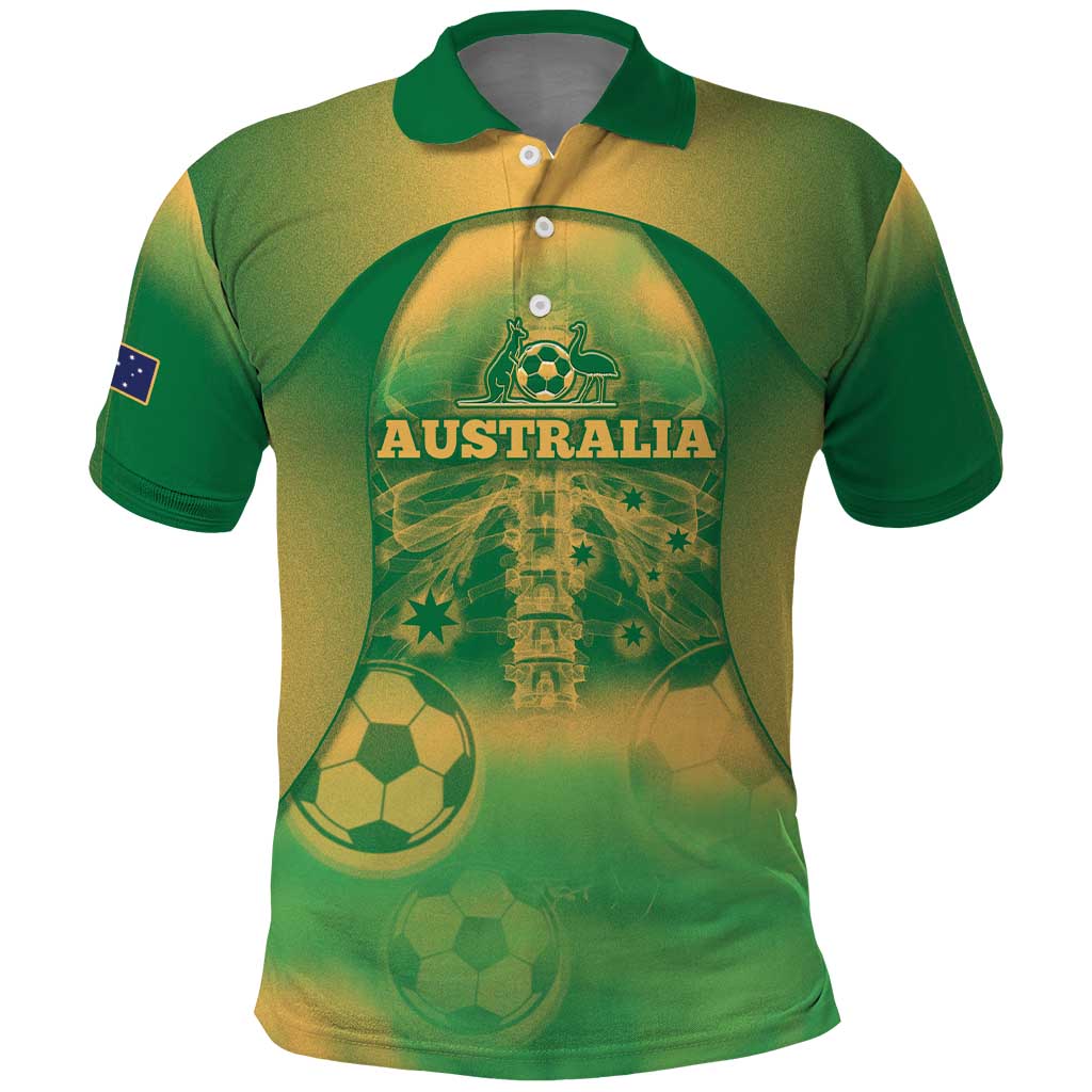 Custom Australia Soccer Polo Shirt Skeleton Gradient Vintage Spray
