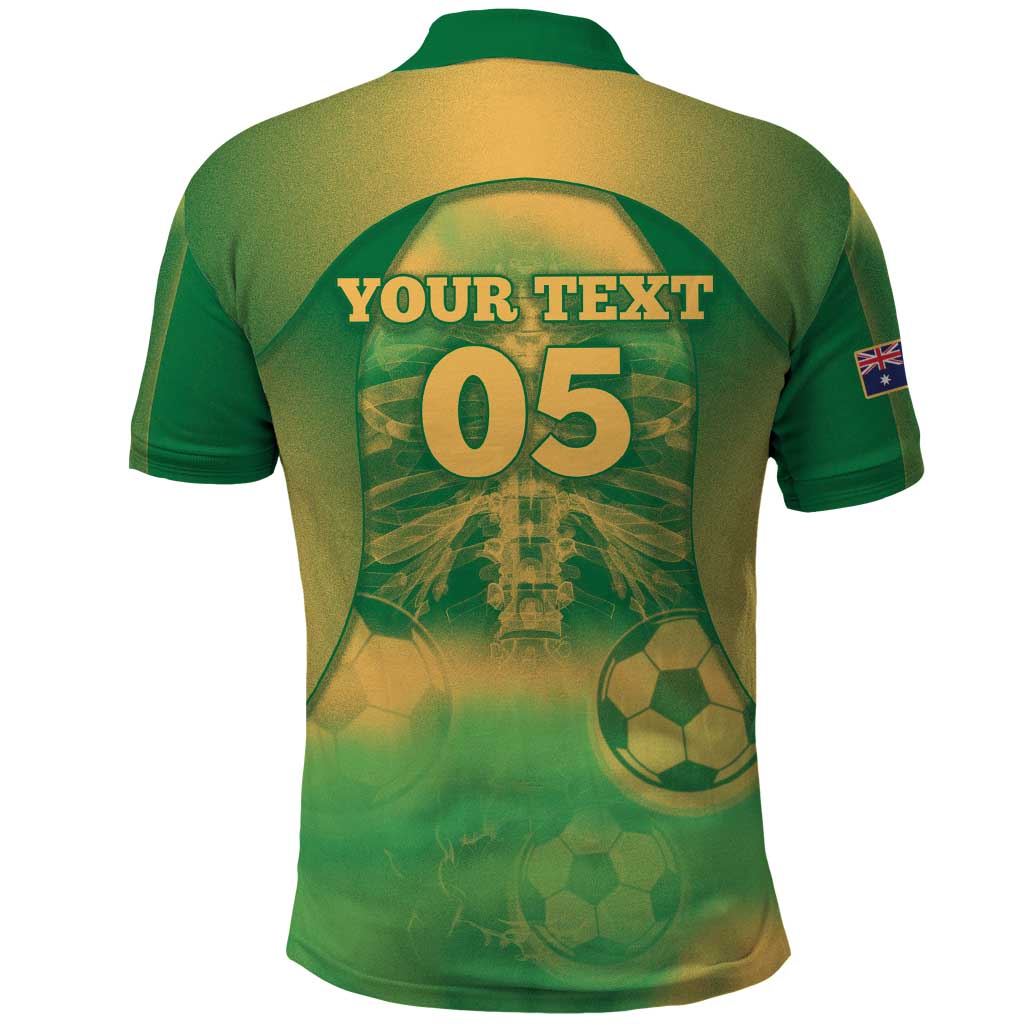 Custom Australia Soccer Polo Shirt Skeleton Gradient Vintage Spray